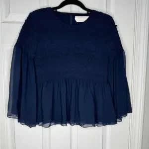 SEE BY CHLOÉ Bateau Neckline Three-Quarter Sleeve Crop‎ Top Size 38 US 8 Navy thumbnail 2