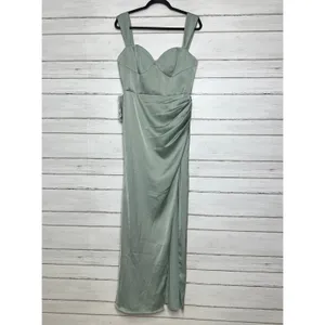Azazie Agave Green Sheath Sweetheart Neckline Stretch Satin Dress Size 12 thumbnail 2