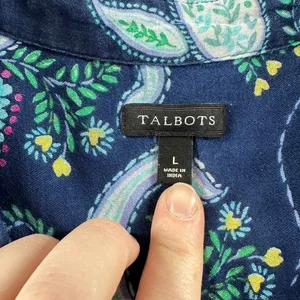Talbots Navy Blue Paisley Floral Button Down Shirt‎ 100% Cotton Long Sleeve thumbnail 3