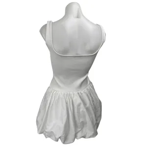 Zara Women's White Sleeveless Square Neck Bubble Hem Mini A-Line Tank Dress Sz S thumbnail 2