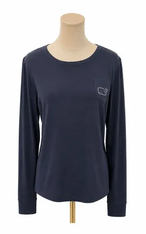 Vineyard Vines Navy Long Sleeve Pocket Tee Whale Logo Size M 100% Cotton thumbnail 1