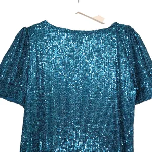Cable & Gauge Womens M Short Sleeve Sequin Lined Mini Dress in Green NEW thumbnail 4