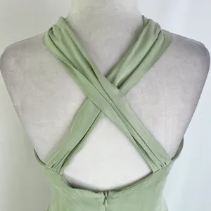 New Topshop Ring Detail Halter Neck Side Slit Maxi Dress Sage Green Size 6 thumbnail 15