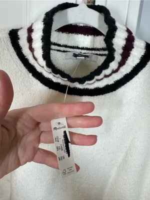 Madewell Ribbed-Trim Mockneck Sweater Jet Black Stripe size larg‎e cotton wool thumbnail 3