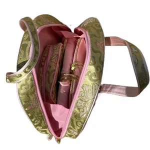 NWOT 3-Piece Travel Toiletry, Jewelry Roll & Makeup Bag Set, Pink & Light Green thumbnail 4