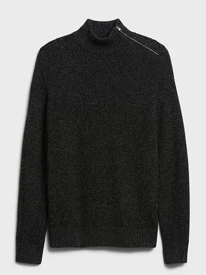 Banana Republic Men’s Mock Neck Zip Shoulder Knit Sweater Black Gray Size Large thumbnail 1