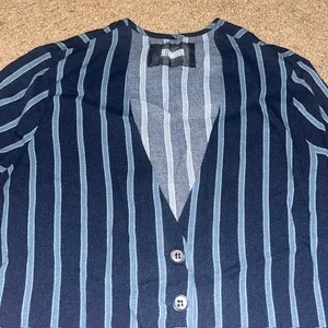 Reformation Risque Top‎ Two Button Long Sleeve Sinatra Stripes Blue XS thumbnail 3