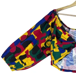 NWT It's Fashion Twist Front Geometric Crop Top Multicolor Retro Puff Size 1X thumbnail 3