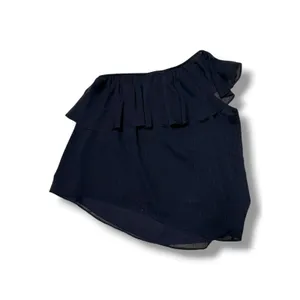 Torrid Black Metallic Lurex One Shoulder Ruffle Blouse Chiffon Party Top 0 L 12‎ thumbnail 6