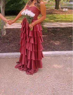 prom dress stacees brugandy ruffle Red Size 6 thumbnail 2