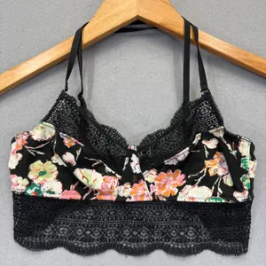 Intimately Free People Black‎ Floral Lace Longline Bralette XS Adjustable Straps thumbnail 1