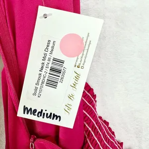 Karlie Solid Smock Neck Midi Dress Size Medium Pink Magenta NEW Satin Thigh Slit thumbnail 14