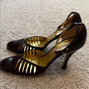 Charles David Dark Brown Stiletto Heels, Caged Design OnToe And Ankle Strap. thumbnail 5
