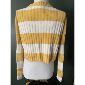 American Eagle Yellow Striped Cardigan Sweater Womens XS Crop Y2K Vibes Preppy thumbnail 5