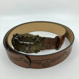 Women's Western Brown Belt w/ Big Longhorn Buckle, 31.5–40.5 Inches, X7G9A796 thumbnail 4