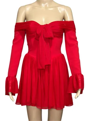 HOUSE OF CB Alana Off-Shoulder Mesh Mini Dress, Red, XS thumbnail 6