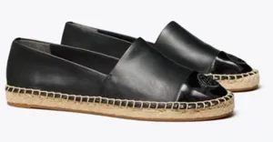 Tory Burch Black Leather Logo Cap Toe Espadrille Flats Women Size 6.5 ColorBlock thumbnail 1
