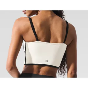 Alo Airbrush Streamlined Bra Tank Ivory Black Padded Sports Bralette Crop Top XS thumbnail 3