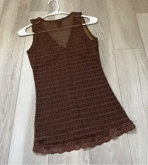Rue21 Y2K Tank Top lace sheer womens Brown (medium) vintage retro going out thumbnail 4