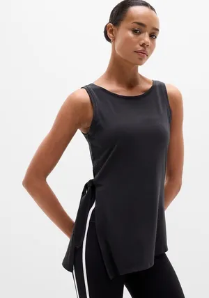New Athleta M Move With Ease Asym Tie Tank Medium Regular Black thumbnail 1