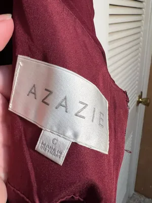 Azazie Women's Rylee Dress Burgundy A-Line Pleated Chiffon Surplice Neck Keyhole thumbnail 15