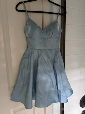 B. Darlin Light Blue Satin Fit-and-Flare Mini Dress thumbnail 2