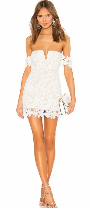 More To Come NWT Shannan Off-Shoulder White Lace Mini Dress thumbnail 1