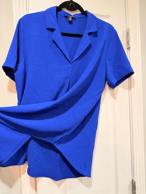 NWOT Hilary Radley Size M Blue Short Sleeve Collared V Neck Tunic Blouse Top thumbnail 4