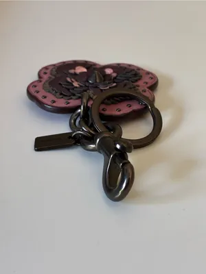 Coach Leather Sequin Applique Tea Rose Key Ring Bag Charm, Pink / Purple, 32677 thumbnail 10