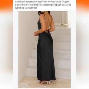 Satin Elegant Black Sleeveless Maxi Dress With Open Back Size Large New Backles thumbnail 3