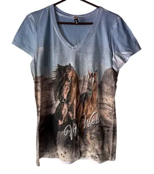 Big Bang USA Wild West Horses Rhinestone V Neck Western Women's‎ Size Medium thumbnail 1