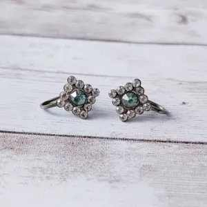 Vintage Screw Back Earrings Blue & Clear Gem - Tarnished thumbnail 2