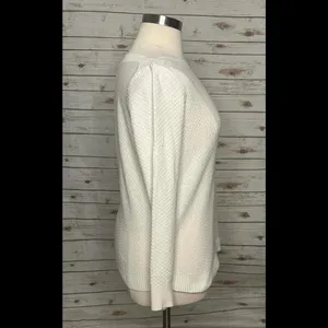 LOFT ivory boatneck textured long sleeve pullover sweater Size Large thumbnail 3