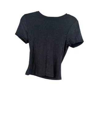 Women's PAIGE Black and Silver Shimmer Short Sleeve Tee, Size XS thumbnail 2
