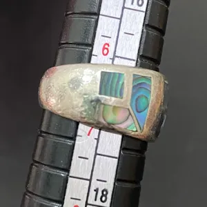 Vintage NE 925 Signed Sterling Silver Abalone Inlay Ring Band Size 6.5 5.9g thumbnail 8