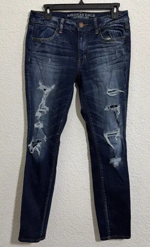 American Eagle Outfitters Skinny Jeans Blue Denim Women's Distressed US 8 thumbnail 1