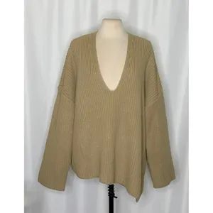 Revolve WEWOREWHAT‎ Solid V Neck Sweater Solid Tan Oat Oversized Knitwear M/L thumbnail 2