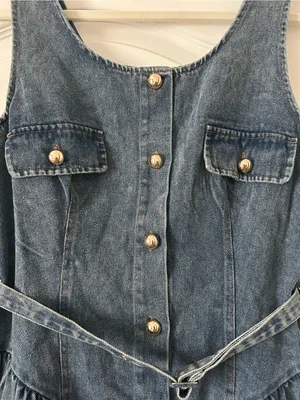 Vici Jamali Belted Denim Sleeveless Button Down Mini Dress Medium Wash thumbnail 3