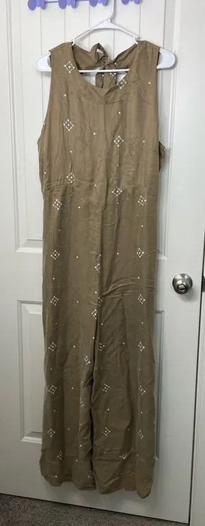 EUC SANCIA Anthropologie women’s wide-leg patterned‎ sleeveless jumpsuit XL thumbnail 1