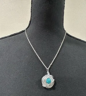 Elegant Silver Necklace with Turquoise Pendant “Birds Nest” 🪺 thumbnail 1