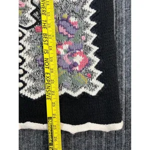 Vtg 90s Grandma Sweater L Black‎ Floral Ramie Cotton Textured Patchwork Cottage thumbnail 6