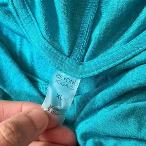 Beyond Yoga Womens XL‎ Teal Blue Heathered Lightweight V-Neck Hoodie Pullover thumbnail 3