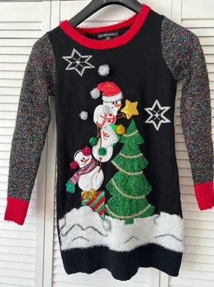 United States Sweaters Holiday Christmas‎ Snowman Sweater Dress XS Sparkle thumbnail 1