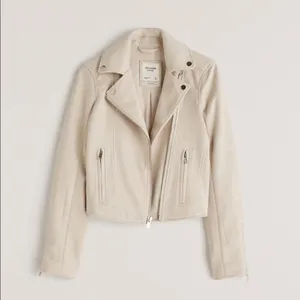 NWT!! ABERCROMBIE & FITCH Vegan Suede Moto Jacket Vegan Cropped Pale Gray Medium thumbnail 4