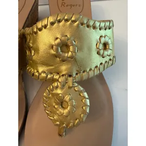 Jack Rogers Cork Wedge Sandals Womens Size 7 Gold Metallic Whipstitch Resortwear thumbnail 5