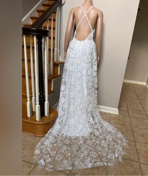 Ryanth Long Lace Wedding Dresses Bride Simple Beach Dress Train Boho Bridal thumbnail 10