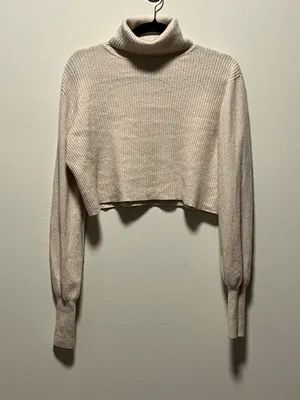 REFORMATION Luisa Cashmere Tan Ribbed Turtleneck Cropped Sweater, Size S thumbnail 3