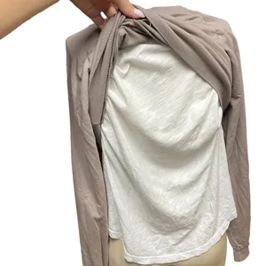 Monrow Distressed Double Layer Sweatshirt Fawn White Size‎ Medium Tan thumbnail 8
