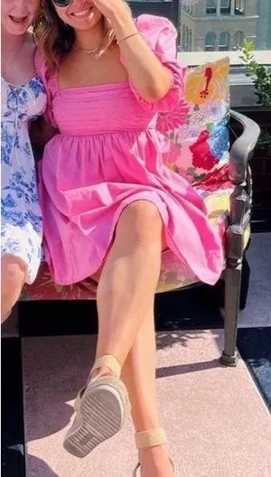 Abercrombie Puff Sleeve Emerson Mini Dress Pink thumbnail 1