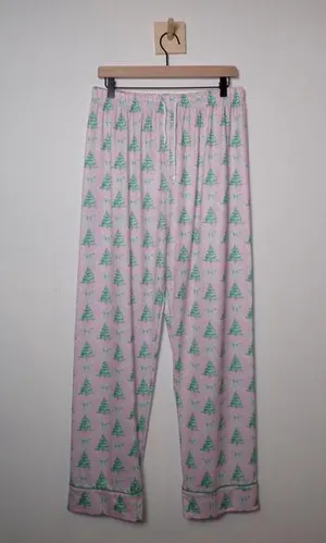 Brand New Coastal Mermaid Pajama Pants Holiday Christmas Trees Pink Bows size L thumbnail 1